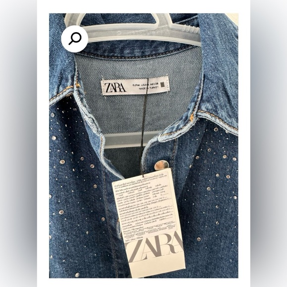 Zara Dark Blue Wash Denim Button-Up Blouse | Rhinestones | New | Small - Picture 7 of 11